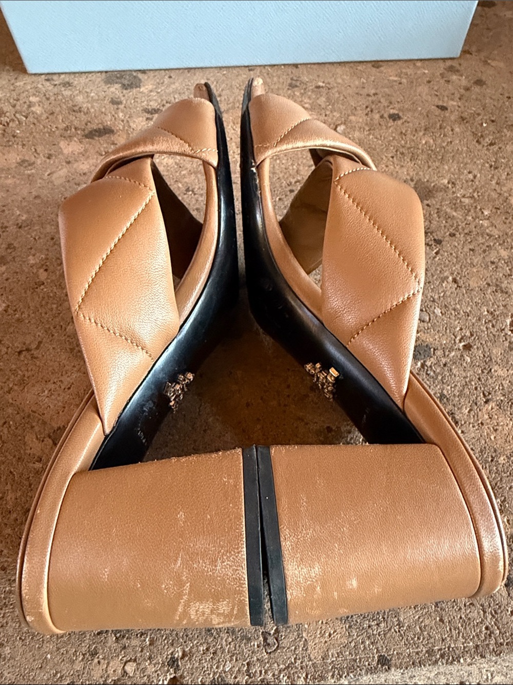 Auth. Prada Quilted Leather Crisscross Block Heel Mules - Picture 4 of 12